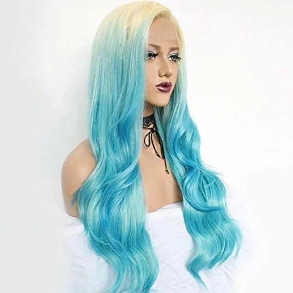 22” OMBRÉ BLONDE & BLUE BODY WAVY LACE FRONT WIG